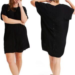 Madewell Crewneck Button Back Black Preppy Mini Dress XS Extra Small